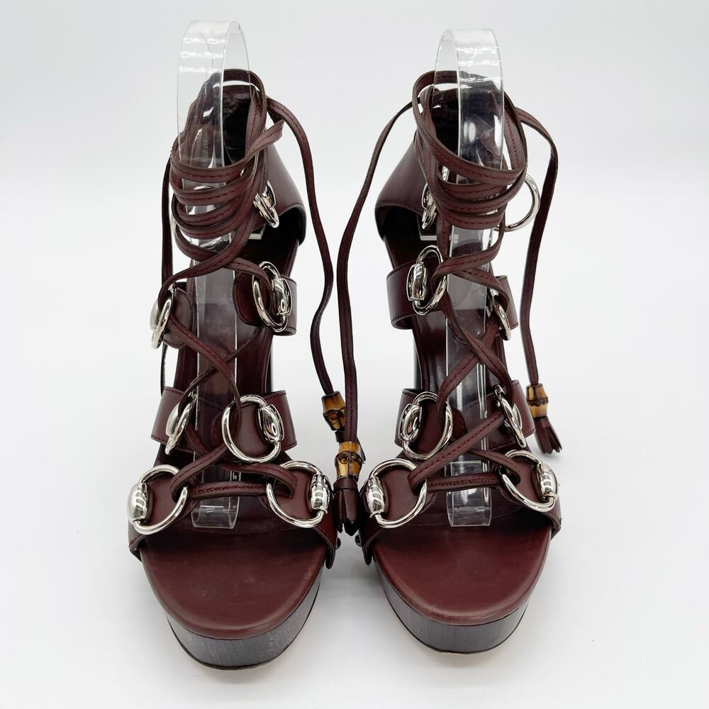 Gucci SS2007 Runway Cage Strappy Platform Lace Up Spice Brown Sandals US 7.5 - Picture 8 of 15